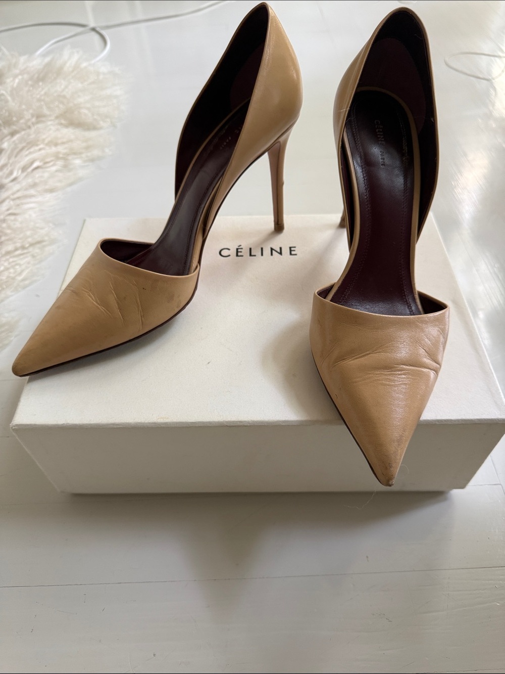 Celine Camel Leather Pointed-Toe D’Orsay Pumps Heels Size 38